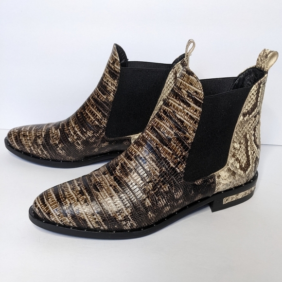 Freda Salvador Snake-Printed Skin Italian Leather Chelsea Boots Bootie Size 7 - Picture 5 of 14